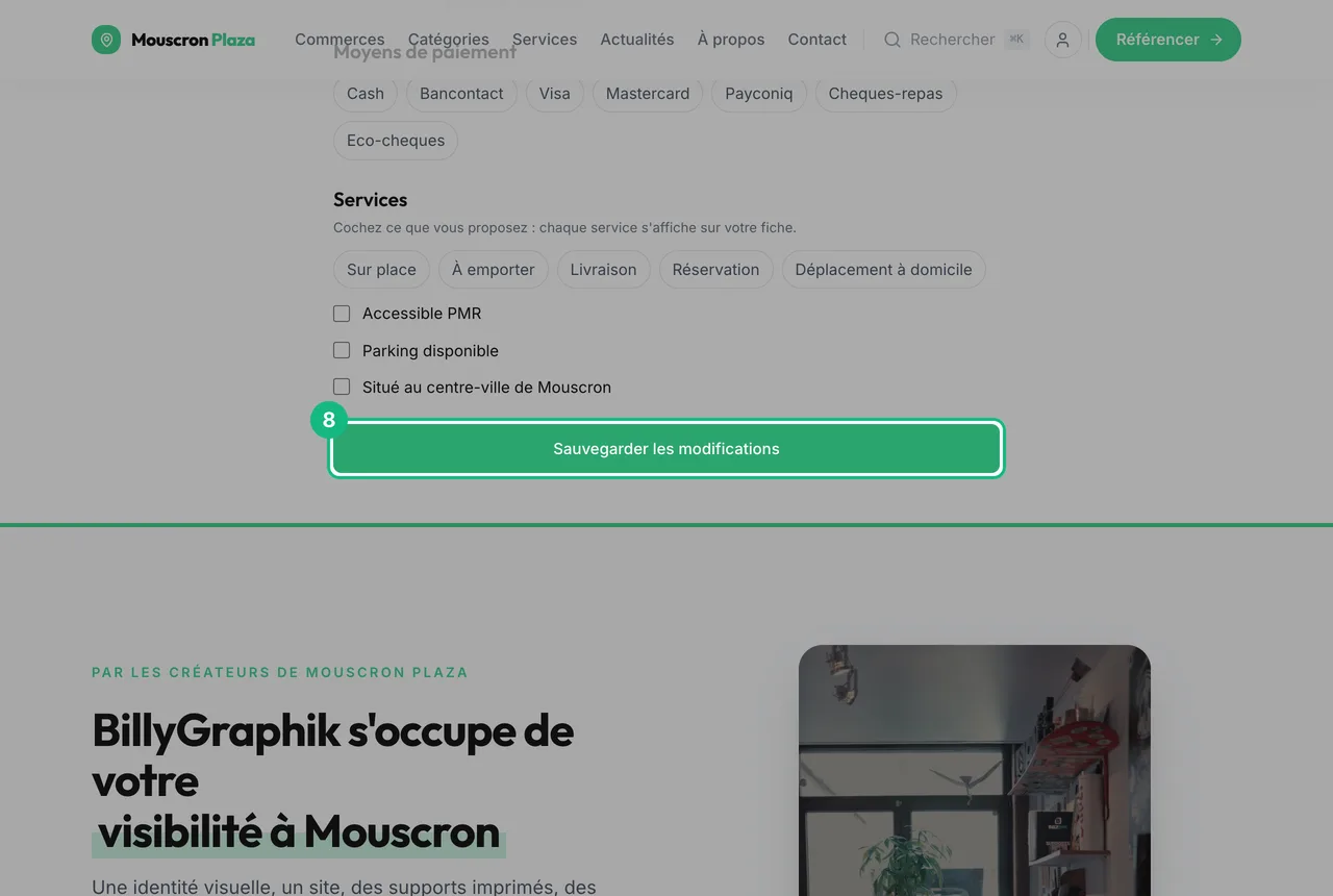 Le bouton Sauvegarder les modifications, encadré au bas du formulaire